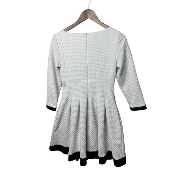 Eliza J White Fit & Flare Textured Knit Dress 8 Elegant Boat Neck 3/4 Sl A-Line - Picture 2 of 8